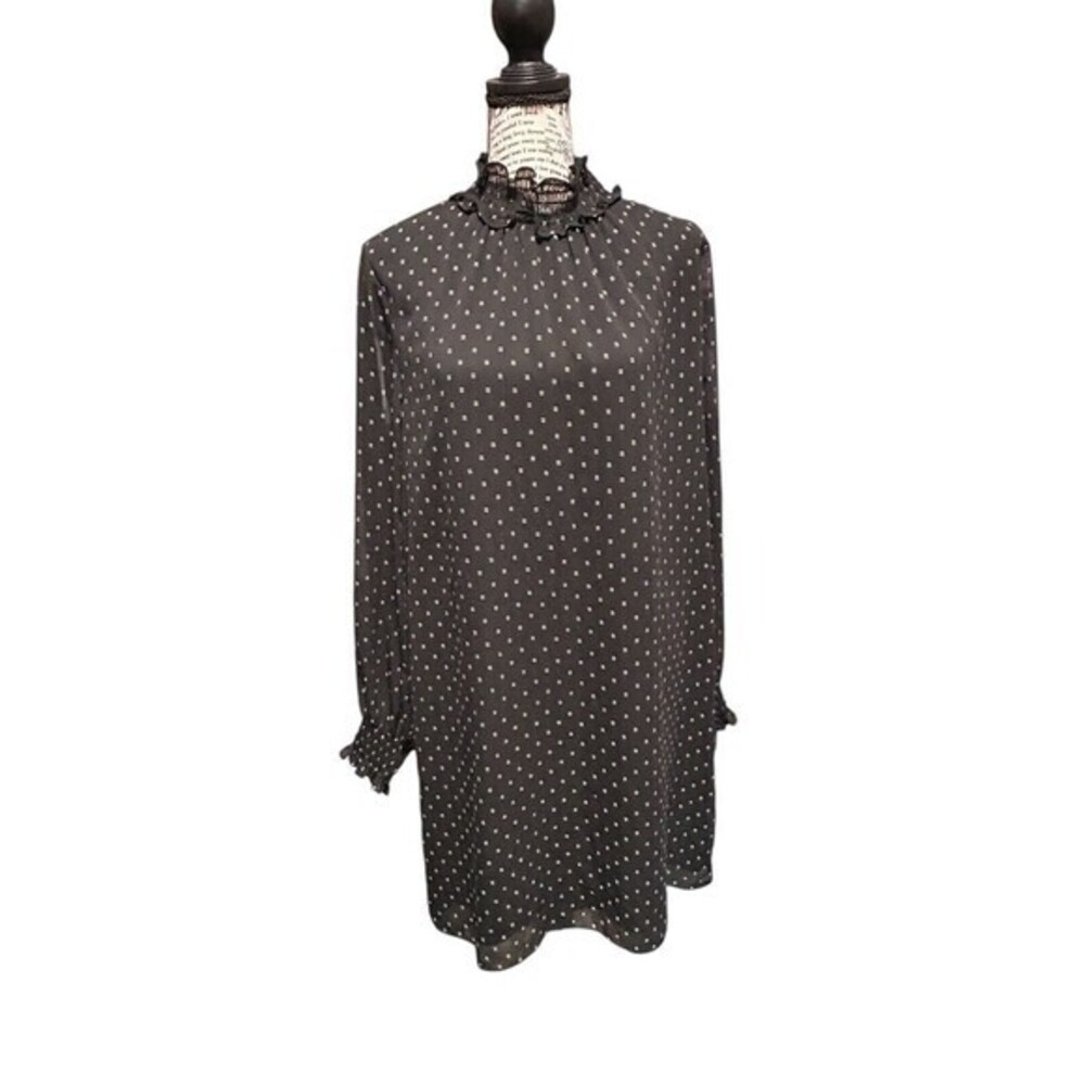 H&M Geometric Midi Black/white Ruffle High Neck‎ Size 10 City Formal Gangster